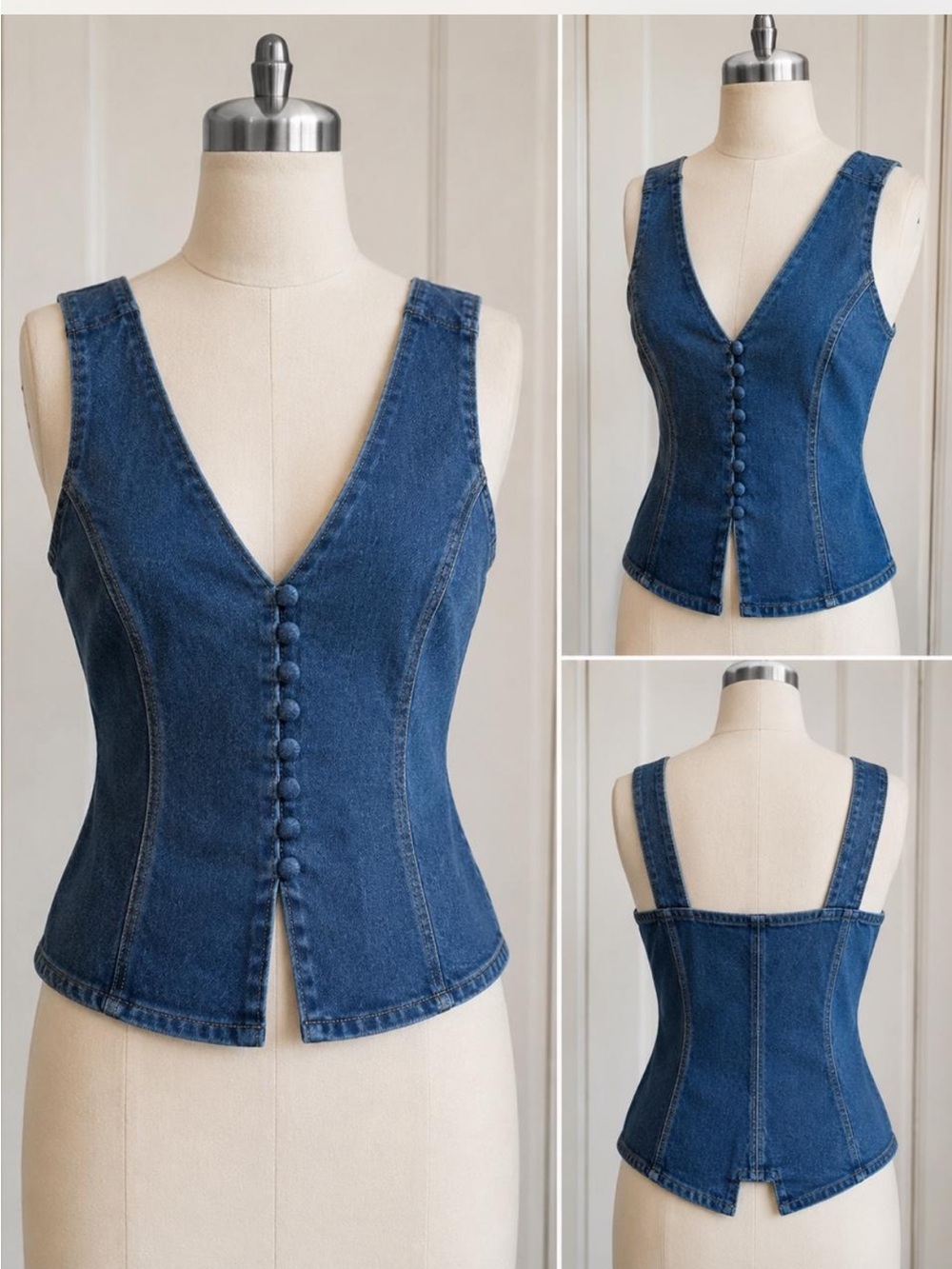 Emerson Lang blue denim corset top with button front and open back L (smaller) - Picture 2 of 11